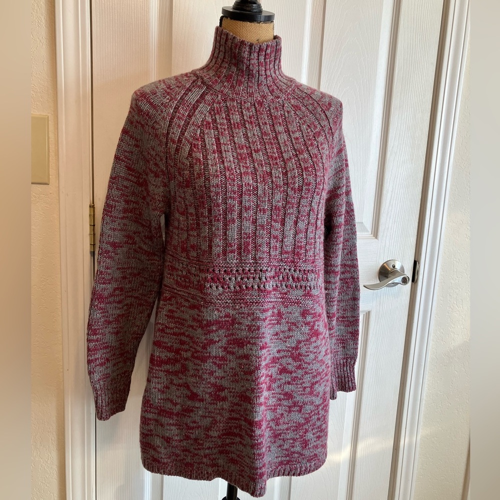 Moda International mock neck Wool Blend tunic Sweater gray purple wine multi XL
